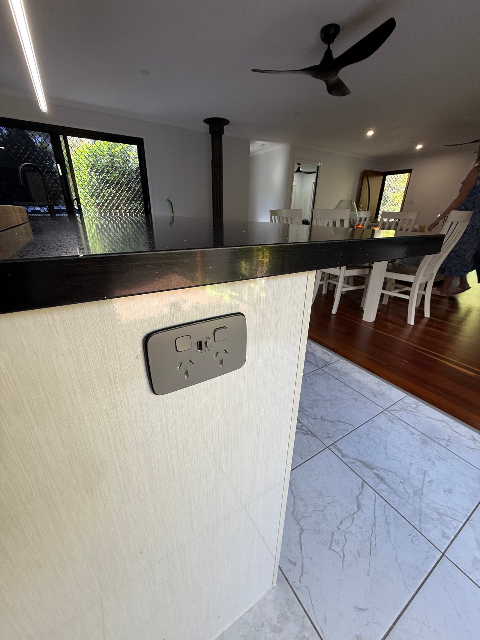 USB power point installation on kitchen island